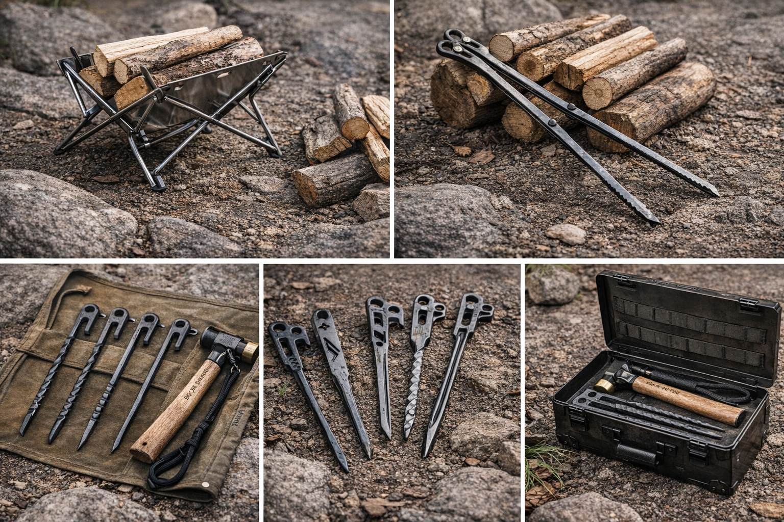 薪スタンドやペグハンマーなど周辺ギアの金属加工イメージ